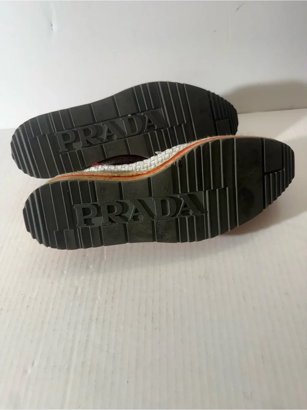 Prada Madras Tricolor Woven Leather Platform Espadrille Size: 37.5 - Picture 7 of 8